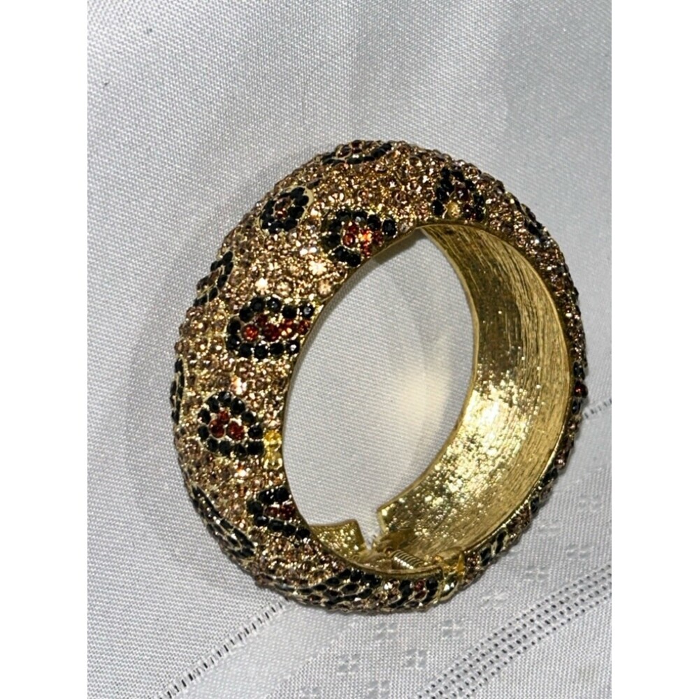 Bebe Gold Leopard Print Rhinestone Bangle